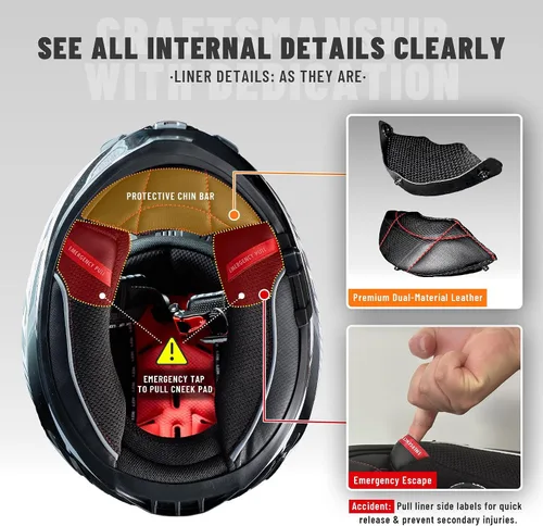 Vista 4 de LEM Cascos de motocicleta de cara completa, cascos para hombres, con certificado DOT, PINLOCK y DVS de doble visión, casco de motocicleta de calle