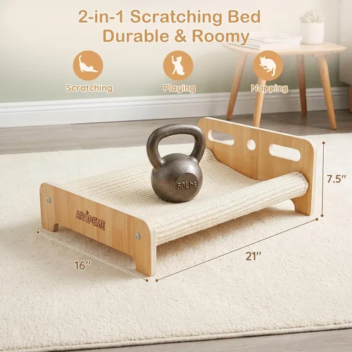 Vista 4 de Large Sisal Cat Scratcher Bed, Cat Scratching Lounge for Indoor Cats