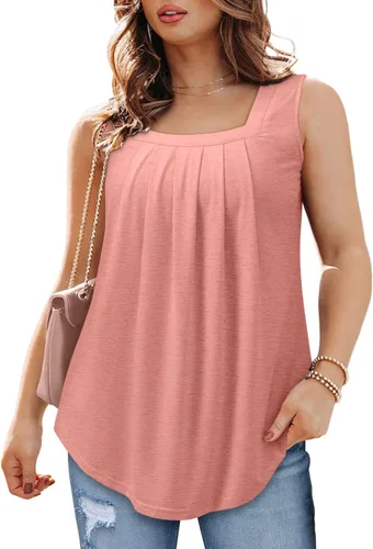 Vista 4 de BETTE BOUTIK Camisetas sin mangas plisadas para mujer, camisetas básicas de verano, tallas S-3XL