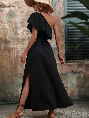 Vista 2 de Floerns Vestido largo de verano para mujer con volantes y manga corta y un hombro