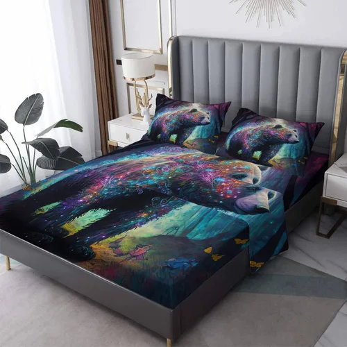 Vista 17 de Juego de sábanas de tamaño individual, sábanas de oso – Sábanas y fundas de almohada de microfibra de 3 piezas, juego de sábanas con patrones de Aa