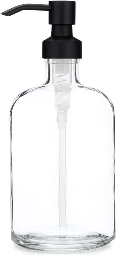 Vista 3 de Rail19 Dispensador de jabón de vidrio reciclado transparente con bomba de metal, loción, jabón líquido y aceite esencial para cocina y baño, 13.5