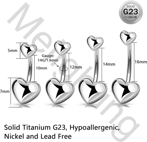 Vista 5 de Melighting Piercing para ombligo de titanio de 0.49 oz, con rosca interna, G23, piercing para el ombligo, piercing para el ombligo, piercing