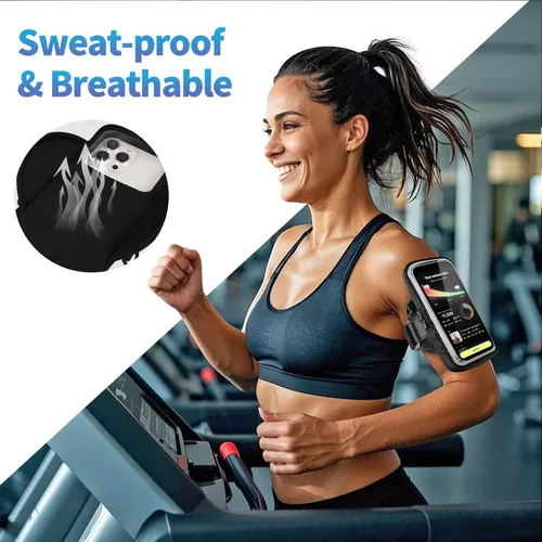 Vista 5 de Soporte para teléfono para correr, brazalete para teléfono celular, bolsa cruzada transparente para teléfono con correa ajustable, bolsa de brazo