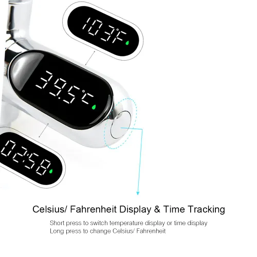 Vista 6 de Pantalla de termómetro de ducha, termómetro digital LED de 0 ~ 212.0 °F para baño de bebé, pantalla Fahrenheit/centígrado, pantalla giratoria