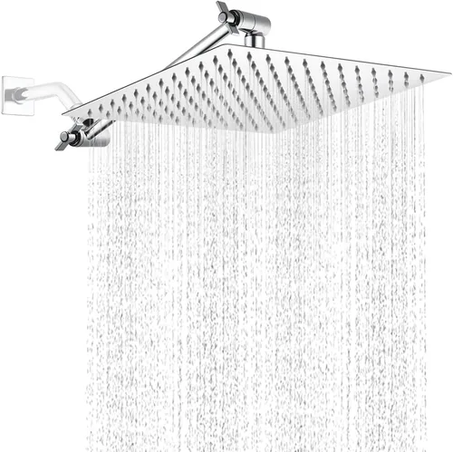 Vista 9 de ALL METAL - Cabezal de ducha de lluvia negro mate, cabezal de ducha grande de acero inoxidable de 12 pulgadas con brazo de extensión ajustable