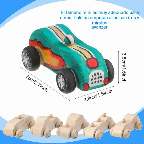 Vista 2 de 12 piezas de madera DIY coche juguetes pintables autos de carreras sin terminar juguete de madera pintura kit de manualidades para estudiantes fácil