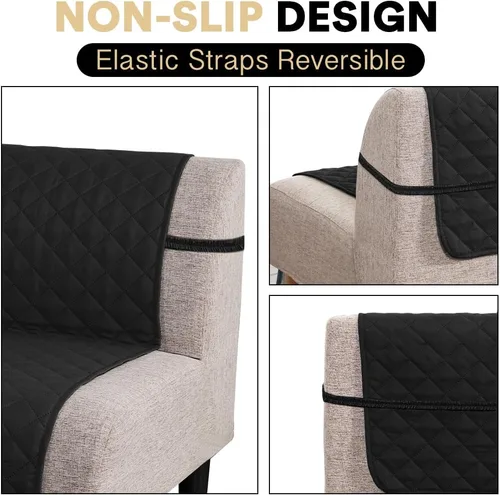 Vista 6 de Funda para futón sin brazos, protector de muebles con parte inferior elástica, reversible, acolchada, ancho de hasta 70 pulgadas, resistente al Negro