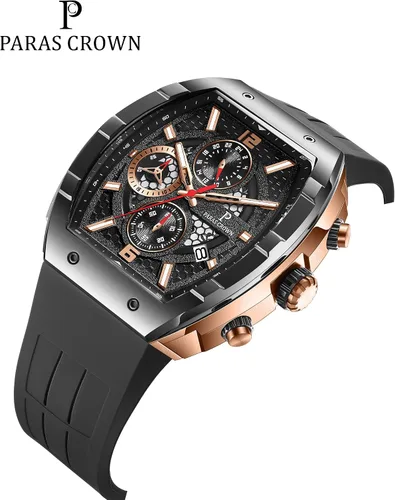 Vista 7 de Paras Crown Watches for Men Luxury Fashion Analog 50M Waterproof Sports Watch with Tonneau Dial Luminous Quartz Business Wrist Watch
