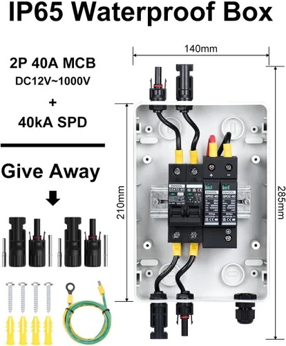 Vista 4 de DIHOOL Caja de interruptor de desconexión de panel solar Caja de disyuntor de CC de 40 amperios, caja combinadora de 1000 V PV para RV