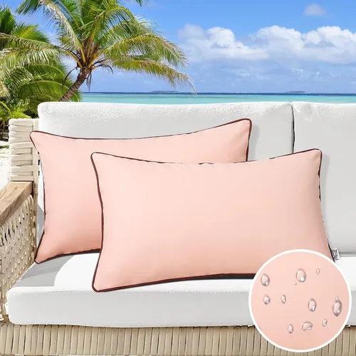 Vista 11 de Paquete de 2 fundas de almohada para exteriores de 12 x 20 pulgadas, resistente al agua, de piel de silicona, resistente a los rayos UV, resistente