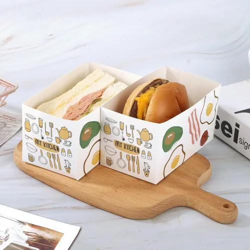 Vista 6 de 100 recipientes de papel para llevar, cajas para sándwich, mini cajas de hamburguesas, bandeja de pan para llevar recipientes de alimentos