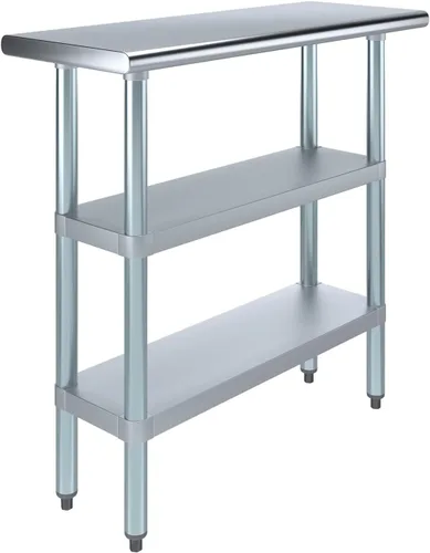 Vista 21 de Mesa de trabajo de acero inoxidable con 2 estantes Mesa de utilidad de metal Utilidad comercial y residencial NSF