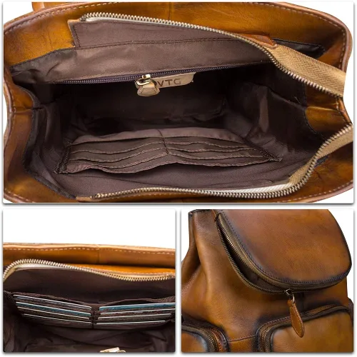 Vista 7 de Mochila de cuero para mujer Vintage hecho a mano casual mochila