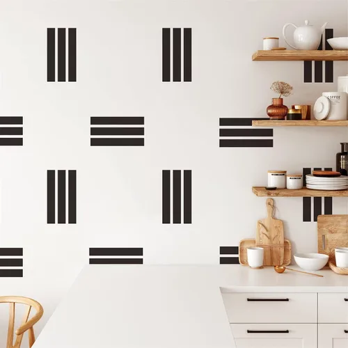 Vista 7 de Calcomanías de pared de líneas geométricas, calcomanías de pared de vinilo negro, calcomanías modernas para pared, calcomanías extraíbles