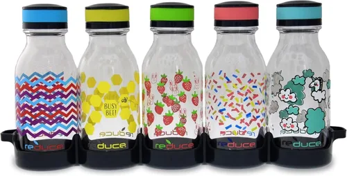 Vista 14 de REDUCE WaterWeek - Botellas de agua reutilizables Tritan de 14 onzas, incluye 5 botellas a prueba de fugas y bandeja para refrigerador, sin BPA