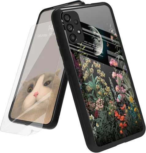Vista 94 de Funda para Samsung Galaxy A12 5G con protector de pantalla, parte trasera de vidrio templado + TPU de silicona suave que absorbe los golpes