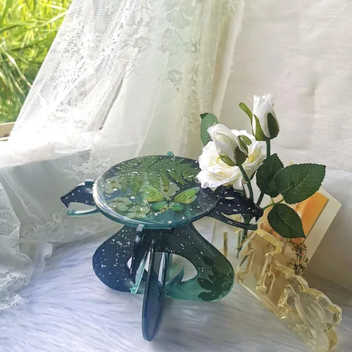 Vista 4 de FUNSHOWCASE Witchy - Taburete de mesa de altar de resina epoxi, molde de silicona para fundición, paquete de 2 unidades, luna creciente, serpiente
