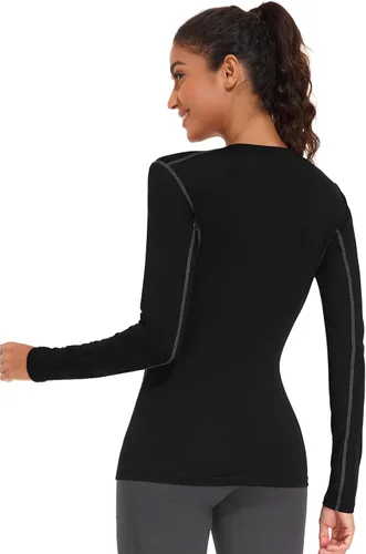 Vista 3 de WANAYOU Paquete de 2 a 3 camisetas de compresión para mujer, manga larga, ajuste seco, camiseta interior transpirable, capa base atlética para correr