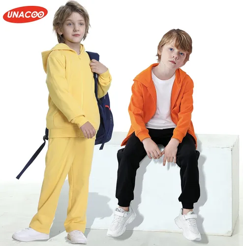 Vista 2 de UNACOO Sudadera con capucha y cremallera para niñas y niños pequeños con capucha y cremallera (edad 3-12 años), Multi