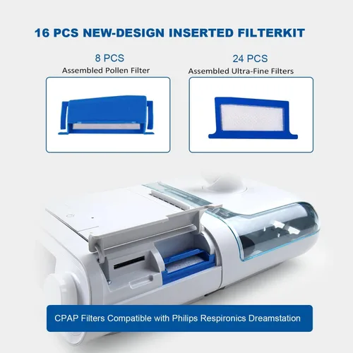 Vista 2 de 32 filtros CPAP compatibles con la máquina CPAP Philips DreamStation1, el kit de filtros de repuesto incluye 8 filtros de polen y 24 filtros