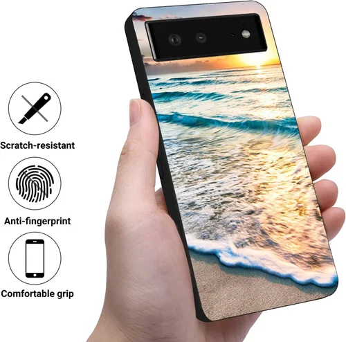 Vista 3 de Compatible con Google Pixel 6, estética, Sunrise Beach Blue Waves suave TPU a la moda, delgada, a prueba de golpes, fundas protectoras para mujeres