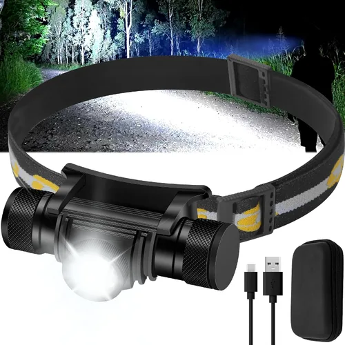 Vista 8 de Linterna frontal recargable, 2000 lúmenes, lámpara LED súper brillante para adultos, IP67 impermeable recargable con 9 modos, linterna de cabeza