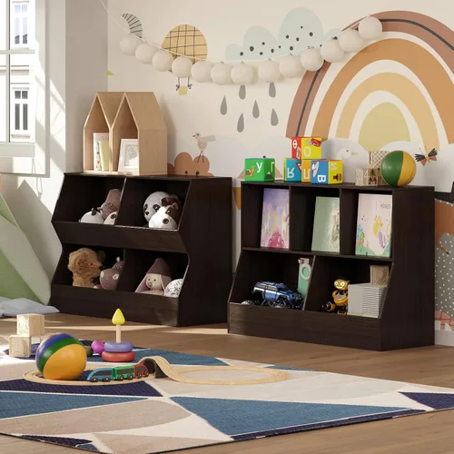 Vista 2 de DINZI LVJ Organizador de almacenamiento para juguetes, estantería para niños, gabinete de almacenamiento de juguetes de madera, estantería