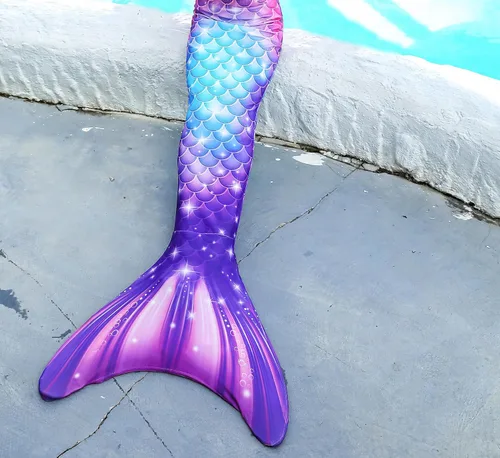 Vista 2 de DNFUN Colas de sirena para nadar para niñas, traje de baño de sirena con monoaleta