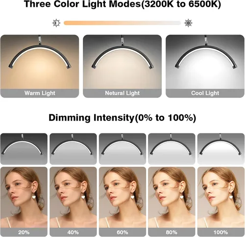 Vista 2 de Mznoo Luz de media luna con ruedas, lámpara de pestañas LED de 2500LM para extensiones de pestañas, luz de luna flexible para tecnología de Negro