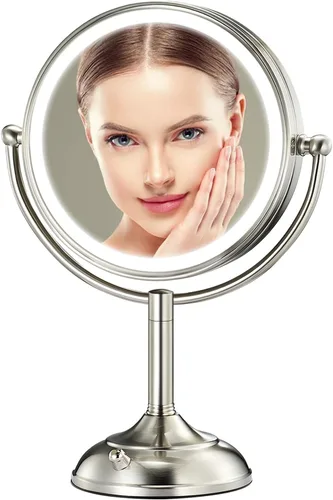 Vista 9 de VESAUR Espejo de Maquillaje Profesional Iluminado de 8.5", 1X/10X de Doble Cara HD Sin Distorsión, Espejo de Aumento con Luces LED Regulables en 3