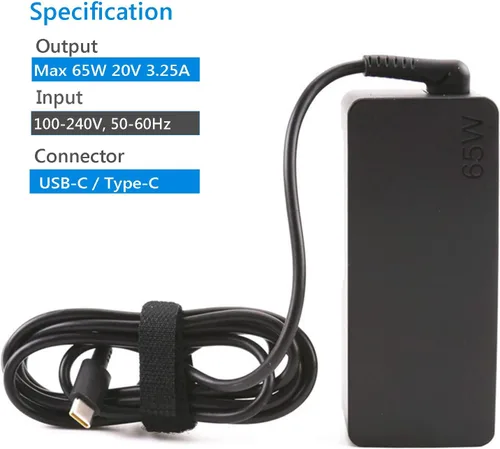 Vista 2 de Adaptador de CA USB C de 65 W para Thinkpad X1 Carbon (5ª 6ª 7ª 8ª generación), Thinkpad X1 Yoga (2ª 3ª 4ª generación), cable de fuente