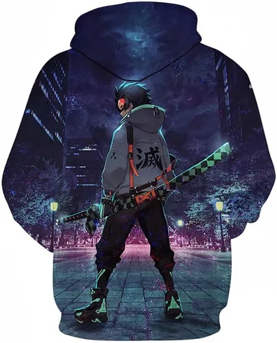 Vista 2 de AONUOWE Sudadera con capucha Slayer Kimetsu no Yaiba con estampado 3D de anime con capucha para hombres y mujeres
