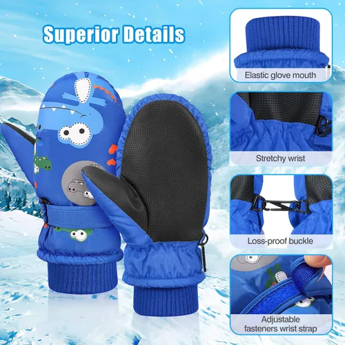 Vista 5 de MoKo Manoplas de esquí para niños, guantes de esquí aislados impermeables para niñas y niños, guantes de nieve de invierno para niños