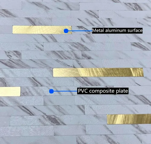 Vista 4 de Azulejo contra salpicaduras de 10 hojas, azulejos de metal mixto de PVC para cocina (mármol blanco + dorado 2, 10)