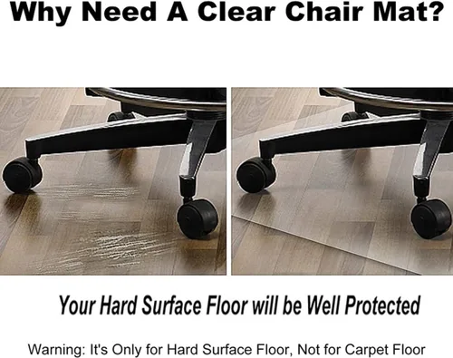 Vista 4 de Tapete para silla para el hogar, para suelo de madera, transparente, para suelo duro/alfombra, 47, 36, 56, 26, 72 pulgadas, protector de suelo