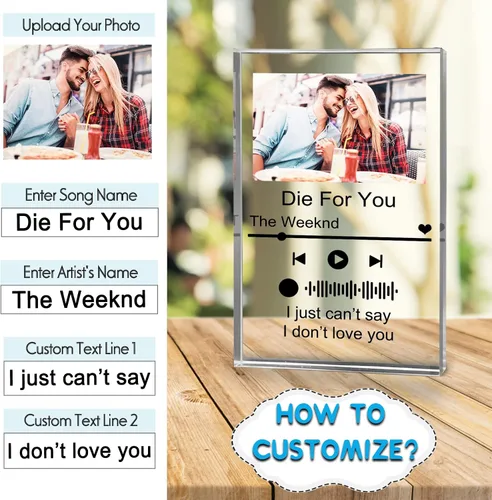 Vista 2 de Canción acrílica personalizada con foto personalizada con placa de música transparente Spotif QR, regalos de bloque de álbum acrílico personalizado