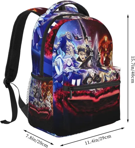 Vista 2 de KEWRJFWA Mochila de trébol negro de anime, bolsa de dibujos animados, mochila de lona ligera para parejas, mochila unisex de viaje para oficina