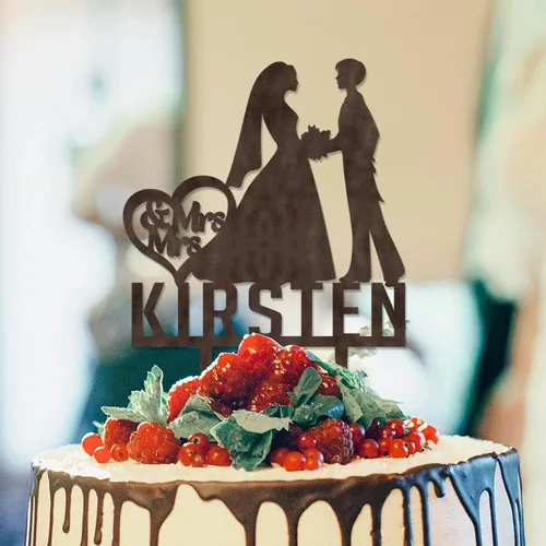 Vista 14 de Decoración para tarta de boda con silueta lesbiana del mismo sexo, decoración para tartas de compromiso para ella y ella, decoración para tartas
