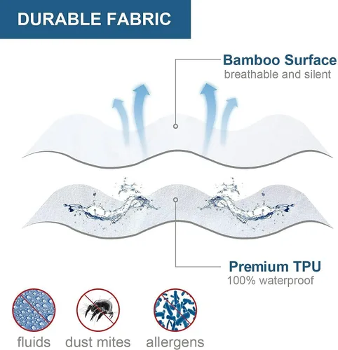 Vista 8 de Protector de colchón de bambú refrescante con cremallera - Funda de colchón 100% impermeable tamaño individual - Cubiertas de colchón de tela