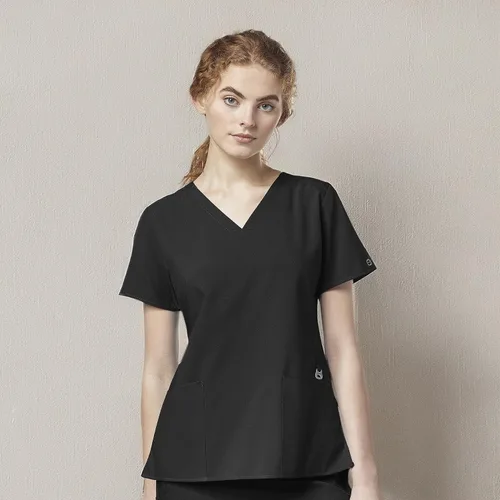 Vista 10 de Uniformes Médicos Wink para Mujer, W123, Blusas Estilizadas con Cuello en V y 5 Bolsillos Negro