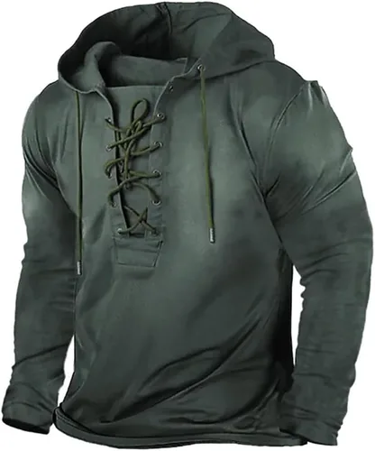 Vista 4 de ZOCANIA Sudaderas con capucha tácticas retro para hombre, de manga larga, para deportes al aire libre, con cordón, con cordón