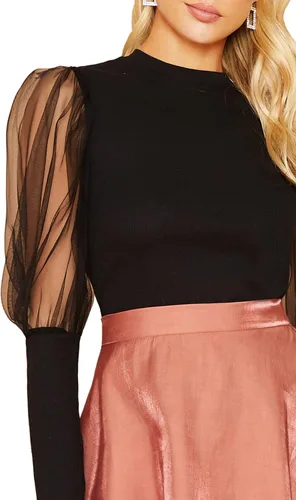 Vista 4 de Top SweatyRocks para mujer de manga larga, con malla transparente de contraste, ajustado