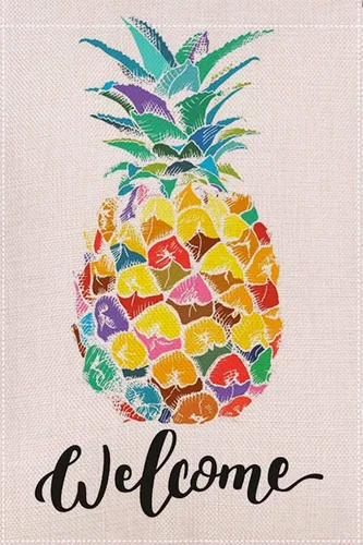 Vista 6 de Bandera de jardín de piña de bienvenida de 12.5 x 18 pulgadas, bandera decorativa de arpillera de doble cara para decoración de patio de granja