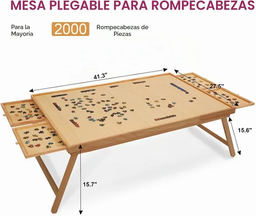 Vista 2 de TEAKMAMA 2000Pcs Jigsaw Puzzle Table with 4 Drawers for Adults,Natural