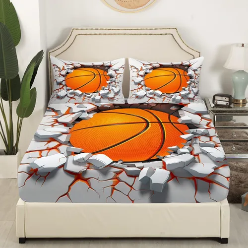 Vista 3 de Erosebridal Juego de sábanas de baloncesto para niños y adolescentes, juego de sábanas deportivas de juego de pelota, juego de sábanas de juego