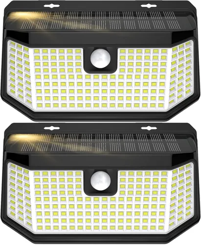 Vista 10 de Aootek Luces solares para exteriores, 182 LED, 2500 lúmenes, luz solar con sensor de movimiento, IP65, impermeable, gran angular, para patio