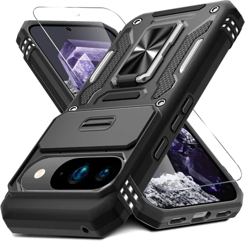 Vista 33 de DEERLAMN Funda para Google Pixel 8 con cubierta deslizante para cámara + protector de pantalla (1 paquete), soporte de anillo giratorio grado