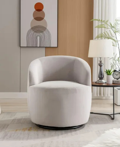 Vista 61 de Silla giratoria decorativa, moderna silla tapizada de barril con respaldo ergonómico y cojín cómodo, sillón individual de ocio para sala de estar