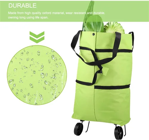 Vista 5 de Carrito de compras plegable 2 en 1 2023, bolsa de compras plegable portátil con ruedas, bolsa de compras ligera impermeable con ruedas, bolsa